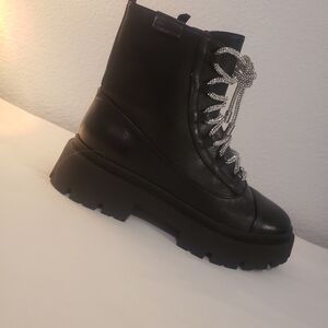 SCHUTZ Black Combat Boots with Silver Details